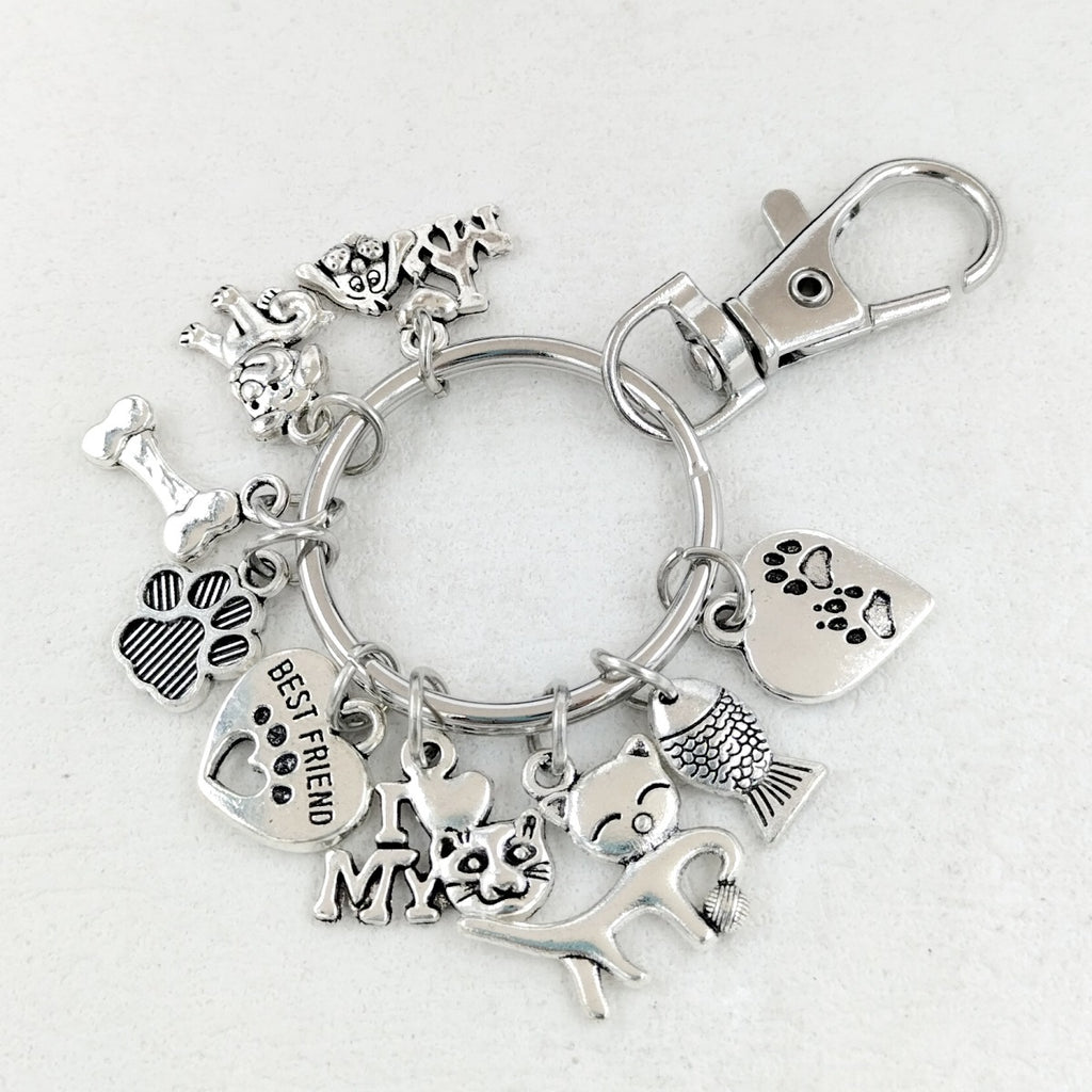 Dog Bones Cat Fish Footprints Dog's Paw Best Friend Pet Key Ring