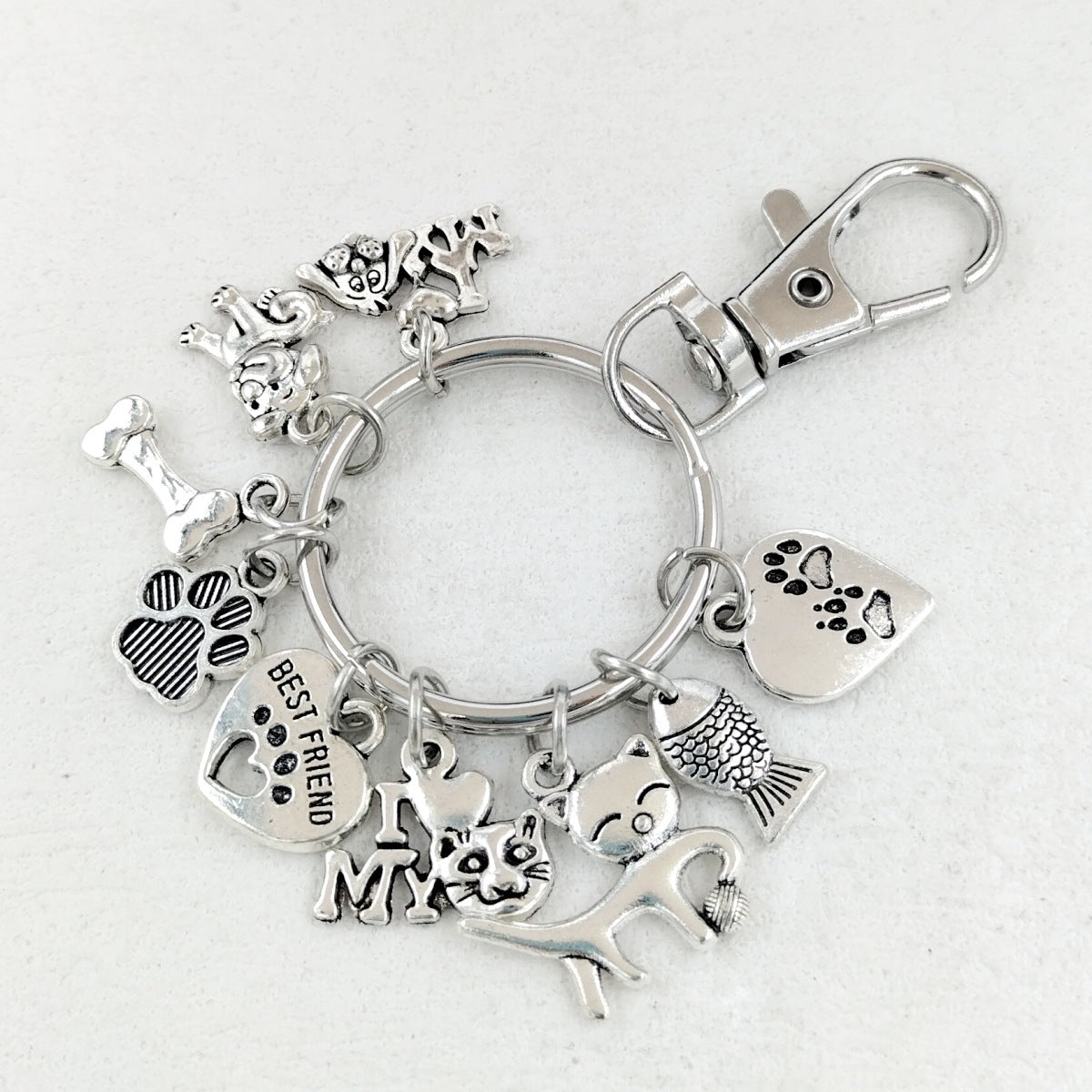 Dog Bones Cat Fish Footprints Dog's Paw Best Friend Pet Key Ring