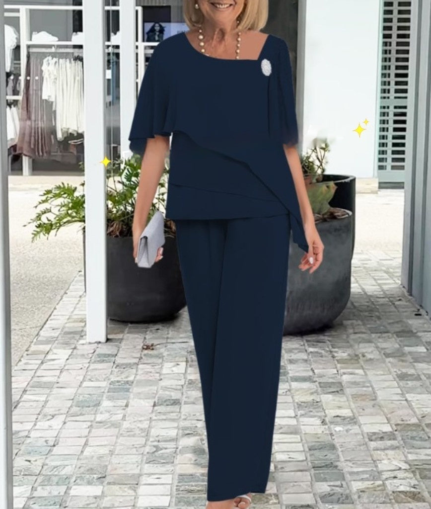 Chiffon Slimming Wide-leg Pants Two-piece Set