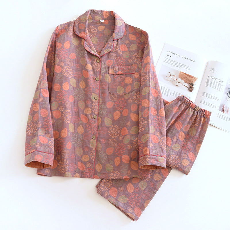Retro Flower Home Wear Breathable Antique Mom Pajamas Long-sleeve Suit