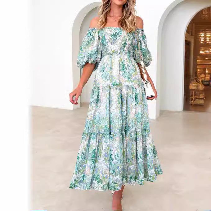 Off-shoulder Off-shoulder Collar Fashion Floral Dress