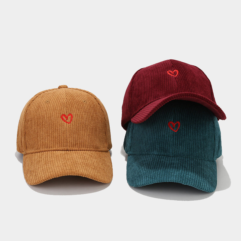 Spring And Autumn New Small Love Embroidered Corduroy Baseball Cap