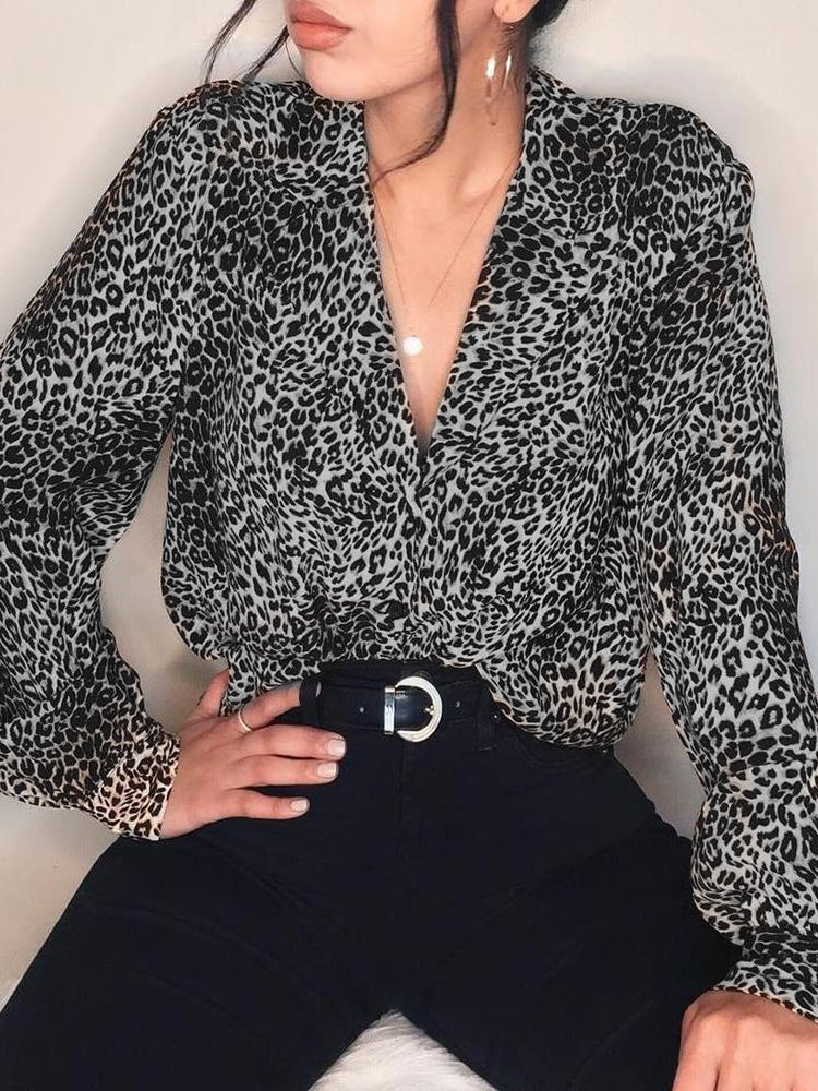 Leopard Print All-matching Shirt Women's Chiffon Shirt