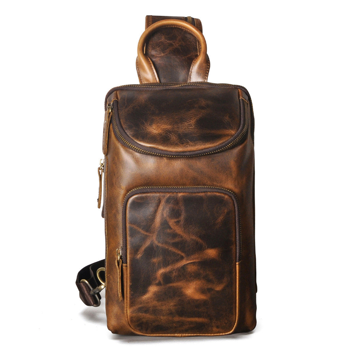 Top Layer Crazy Horse Skin Cowhide Men's Retro Chest Bag