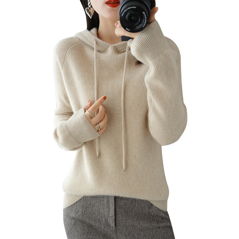 Knitted Inner Match Fleece Shirt Hooded Raglan Base Pure Wool Sweater