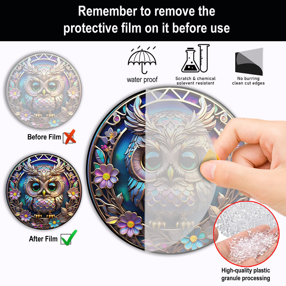 Halloween Owl Round Acrylic Painted Tracery Pendant