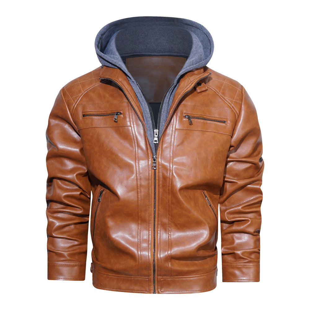 Men's Removable Hat Leather Coat Plus Size