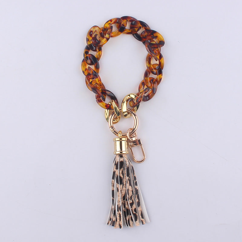 Leather Tassel Acrylic Bracelet Keychain