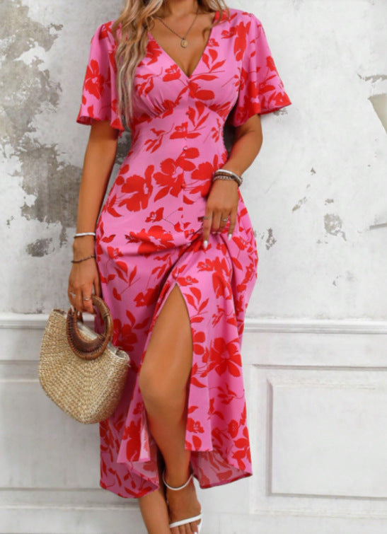 Women's V-neck Casual Temperament Long Dress