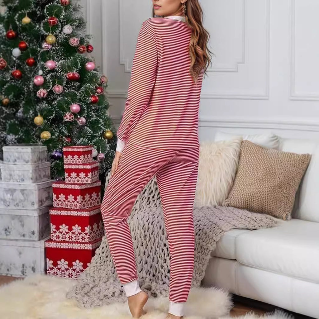 Striped Color Contrast Patchwork V-neck Long Sleeve Trousers Suit