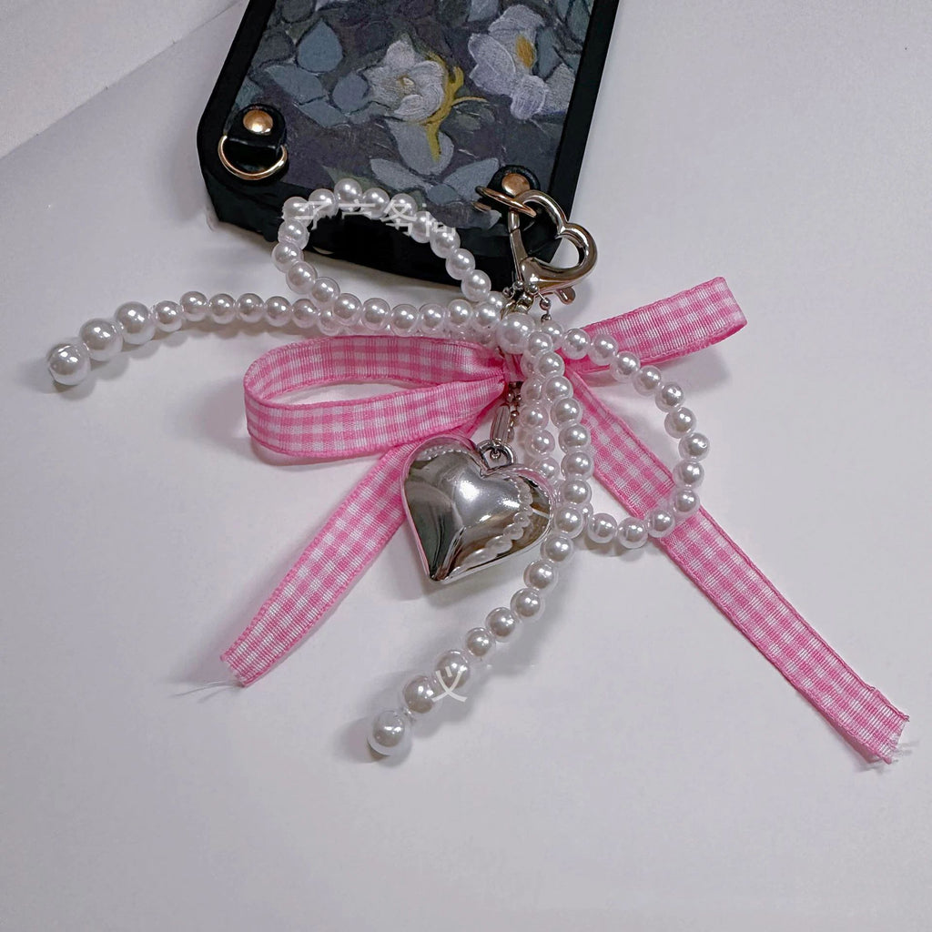 Pearl Ribbon Bowknot Love Pendant Bag Decoration