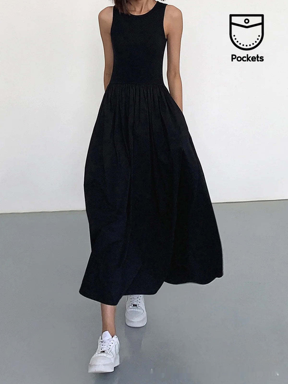 Long Patch Sleeveless Summer Dress Women's Design Slim Fit Long Skirt