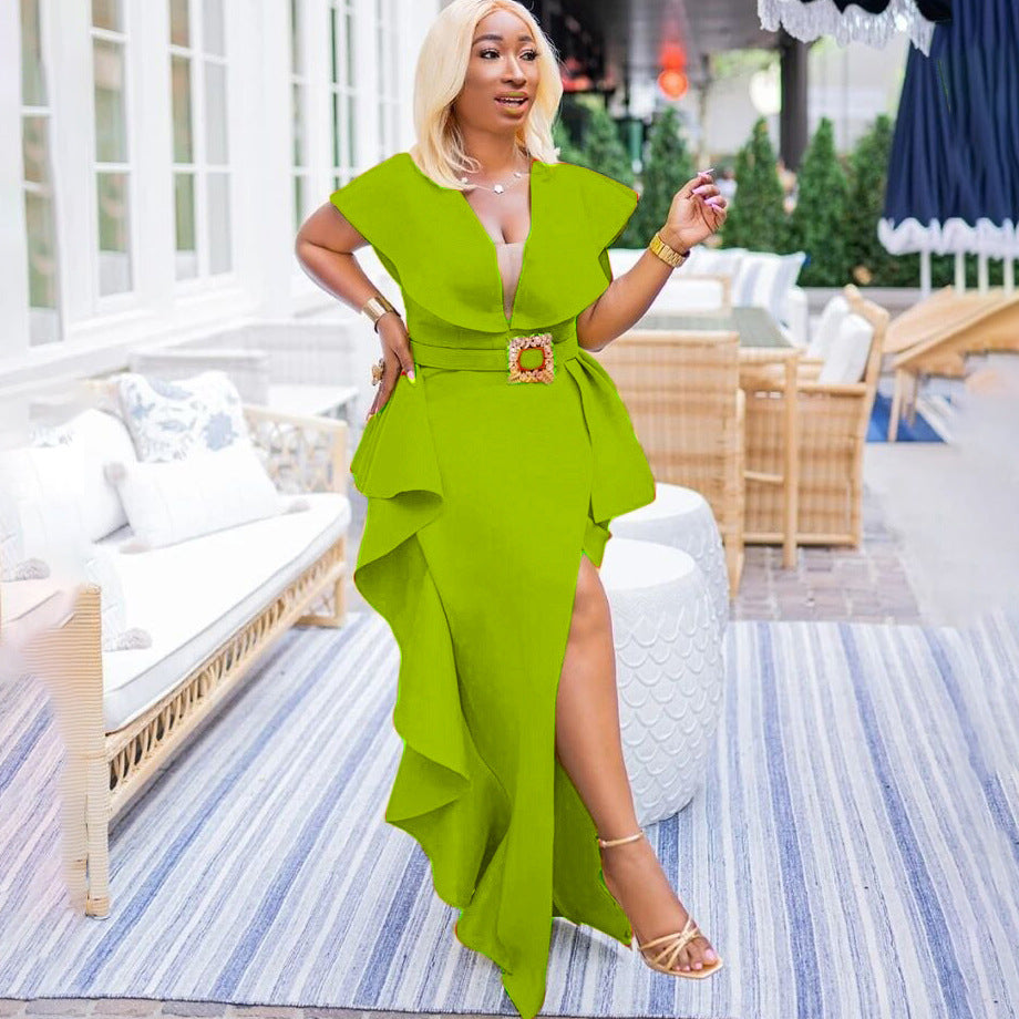 Send Belt Irregular Temperament European And American Plus Size Dress