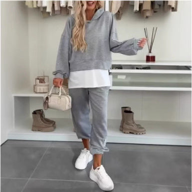 Spring And Autumn Women's Hooded Fashion Solid Color Casual Suit