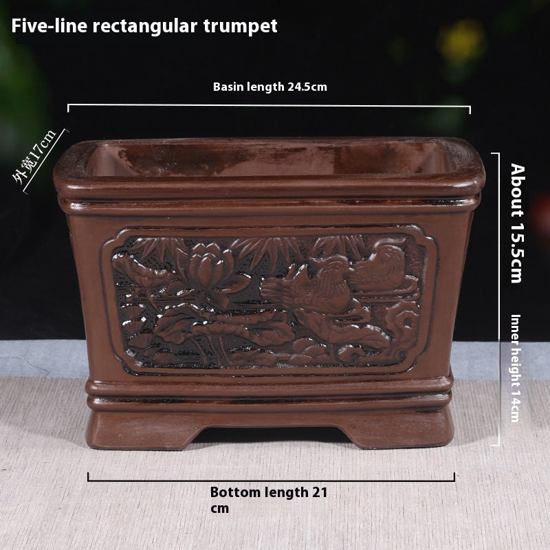 Banyan Flower Pot Purple Sand Relief Pachira Macrocarpa Welcome Pine Happiness Tree Ganoderma Old Pile Extra Large Ceramic Landscape Basin