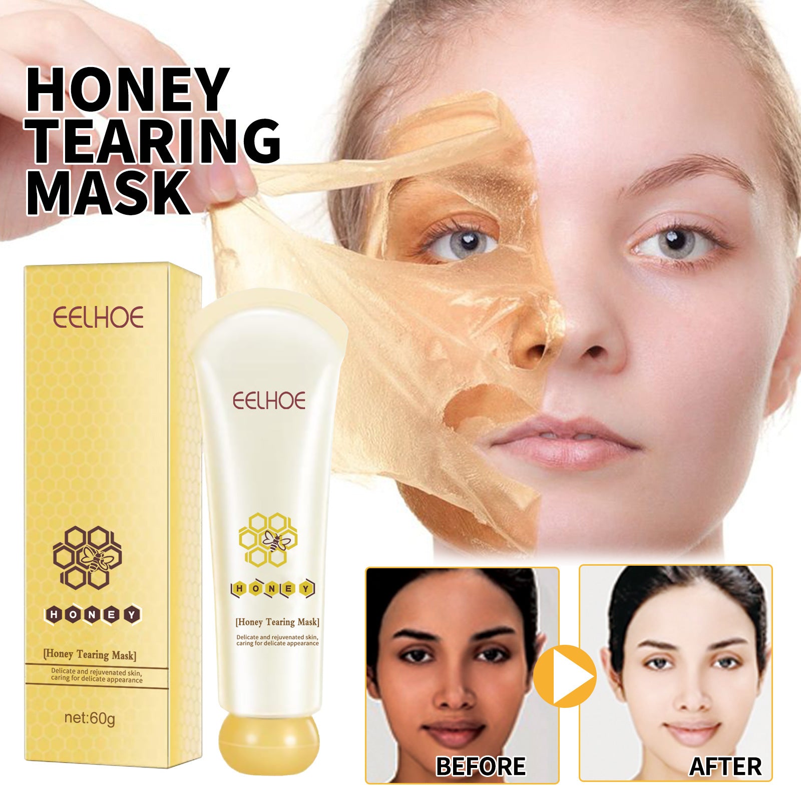Honey Tearing Mask Nourishing Moisturizing Acne Skin Blackhead Removal Fading Wrinkle Firming