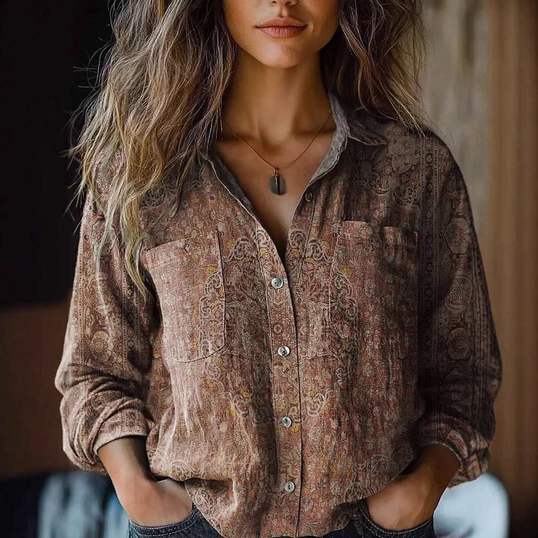 3D Printed Abstract Pattern Women's Long-sleeved Blouse