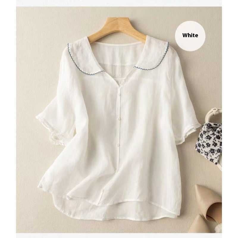 Women's Ramie Artistic Retro Cotton And Linen Doll Collar Loose Top