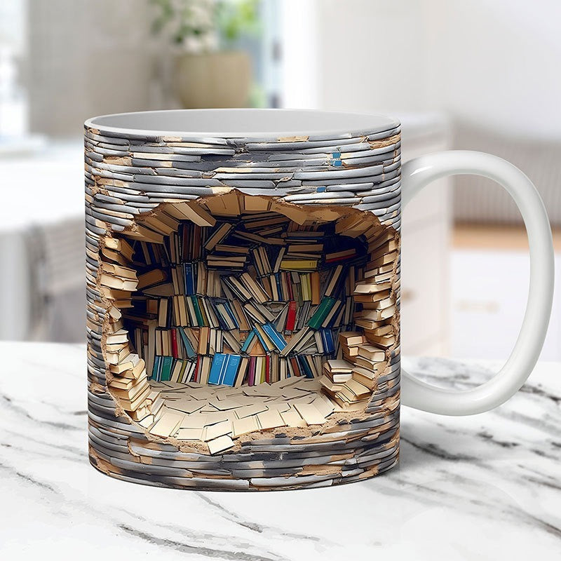 Ceramic 3D Bookshelf Mug Creative Space Design