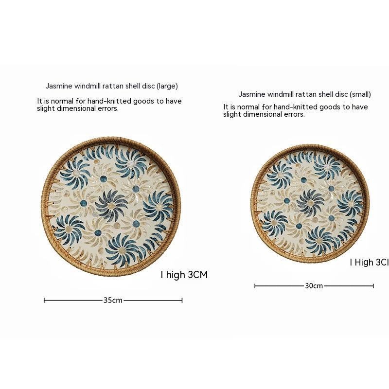 Southeast Asia Handmade Rattan Shell Round Fruit Basket Dining Tray Fresh Desktop Tray Vietnam