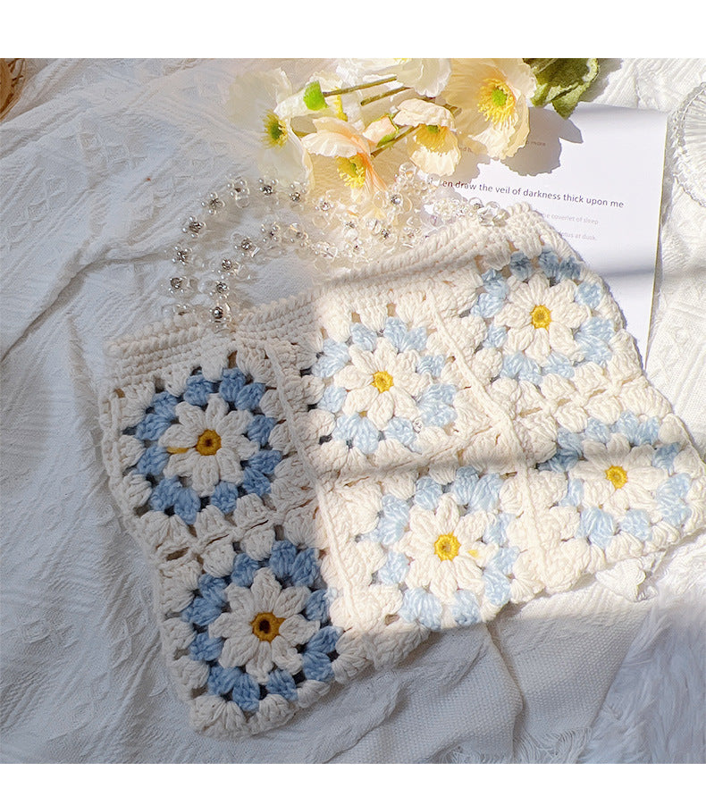 Hand Woven Handbag Hook Floral Plush Bag