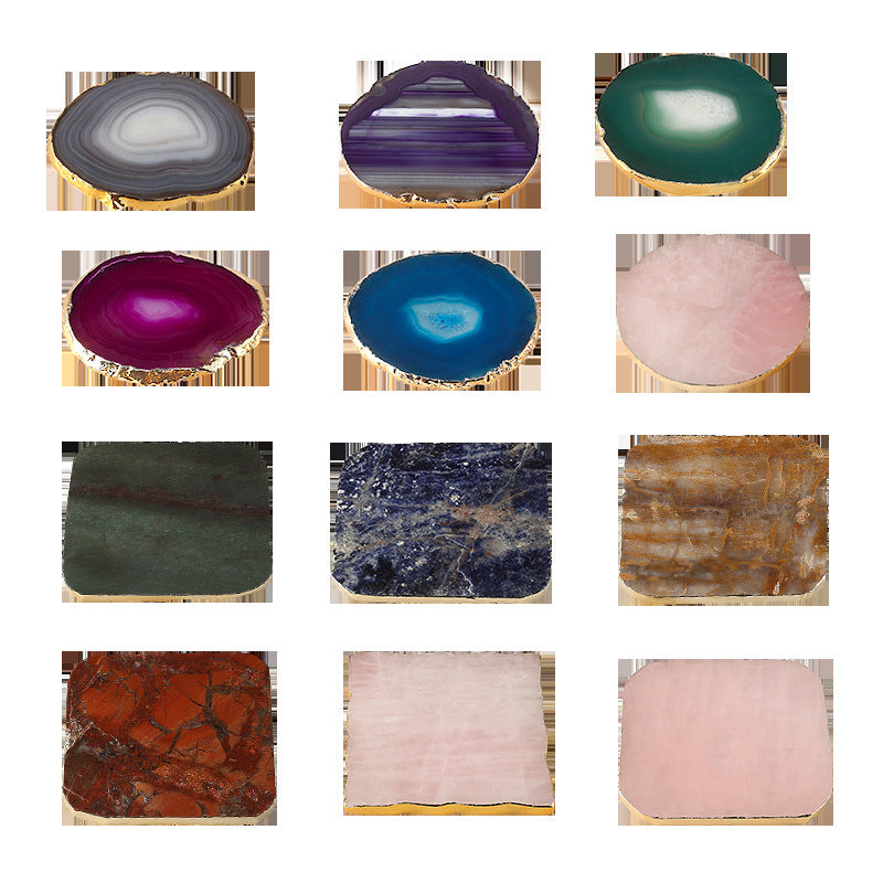 Round Coffee Cup Natural Stone Gold Plated Agate Slices Coaster