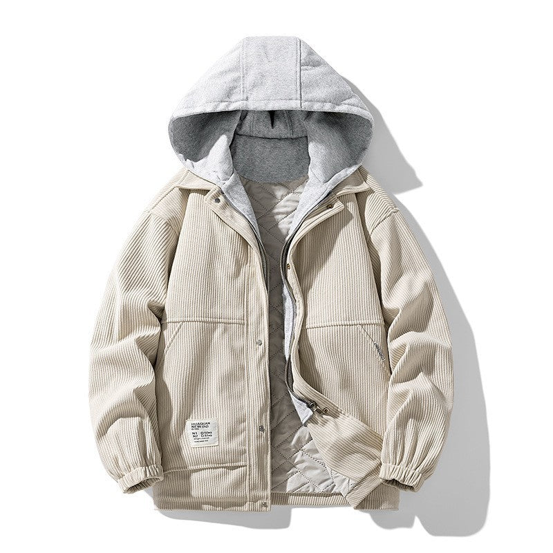 Men's Coat Cotton Corduroy Two-piece Hooded Cotton-padded Jacket