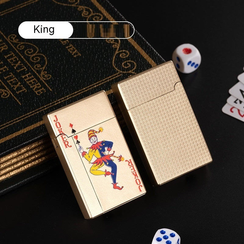 Sideslip Poker Lounge Lighter Metal Inflatable Blue Flame Windproof