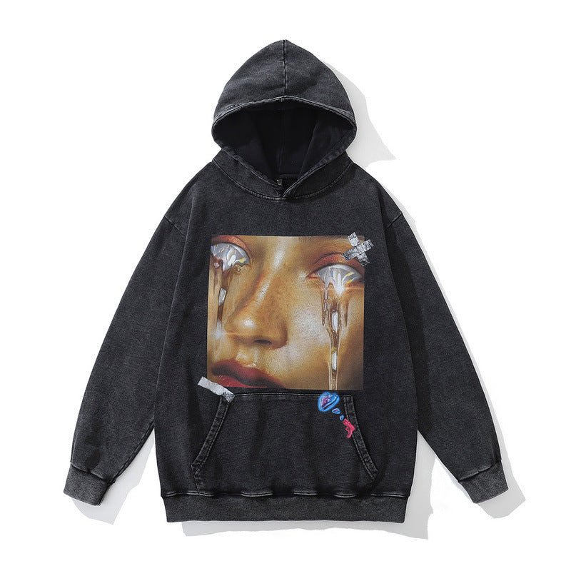 American Hip-hop Worn Wash Hoodie Loose