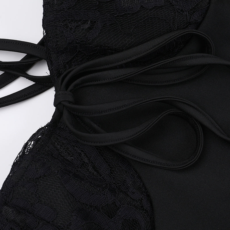 Lace Chest Back Long Sleeve Dress Vacation Style Fashion