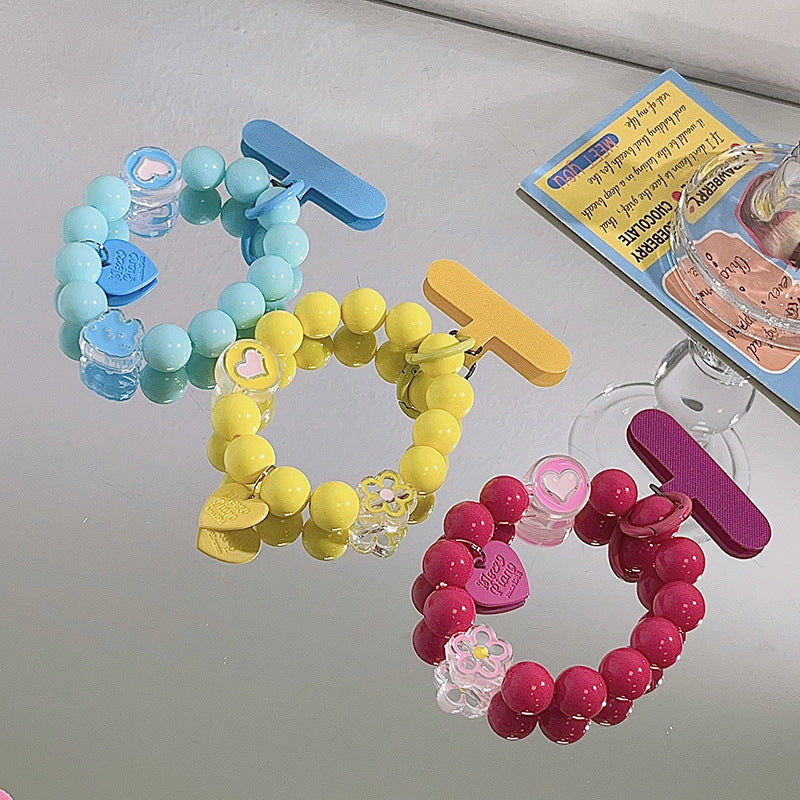Beads Solid Color Bracelet Phone Case Pendant