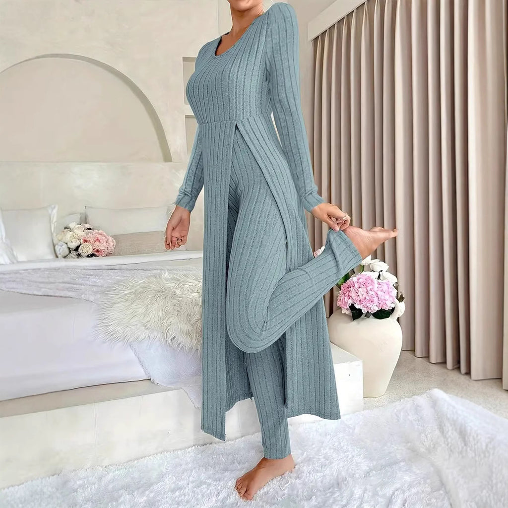 Crew Neck Split Long Sleeve Two-piece Set