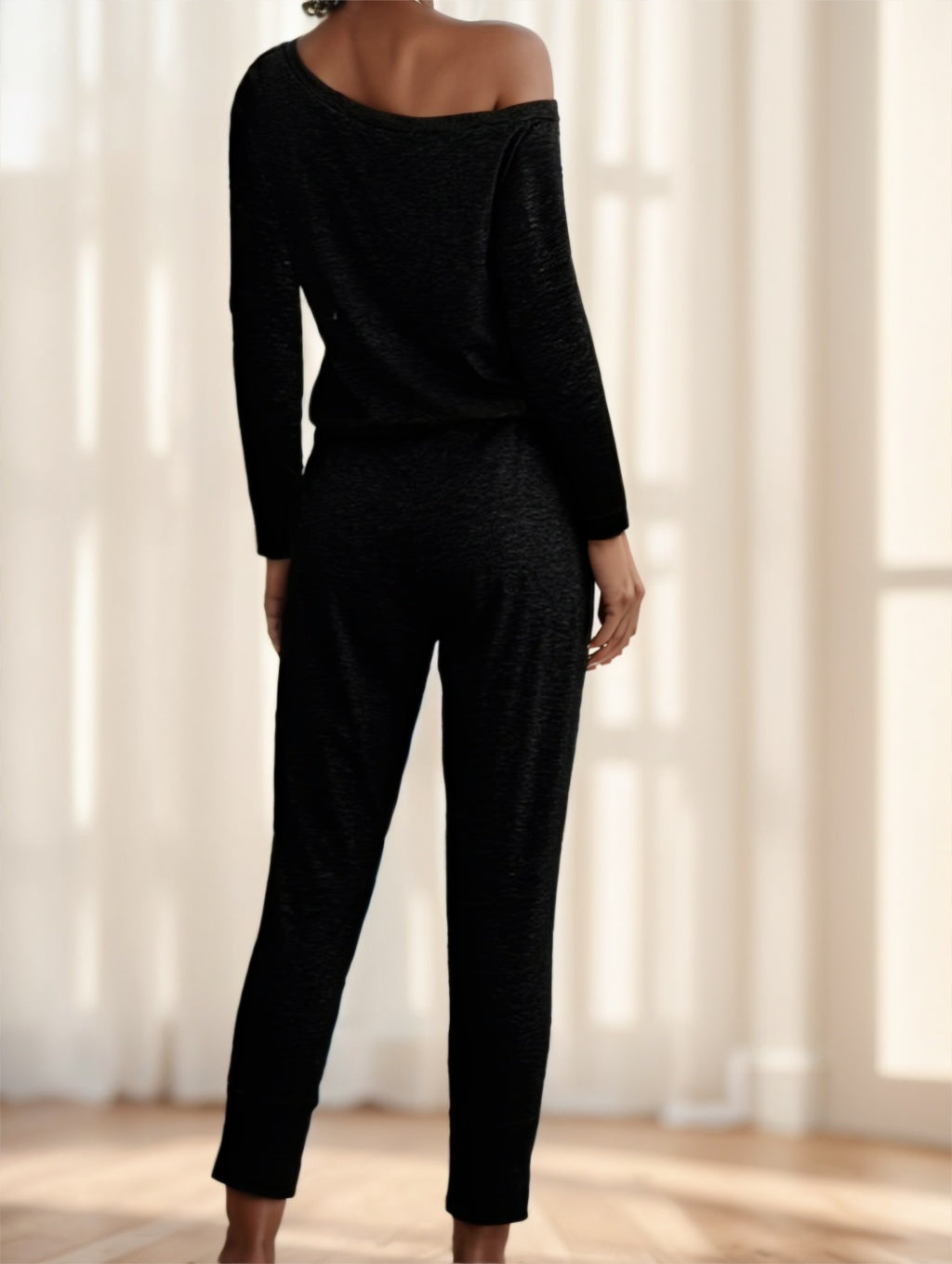 Women'S Black Off-Shoulder Long Sleeve Jumpsuit