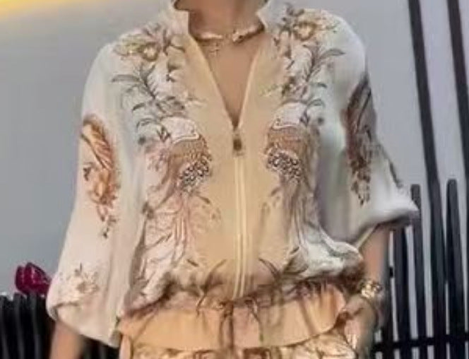 Three-dimensional Printed Flowers Baseball Uniform Drawstring Trousers Two-piece Set