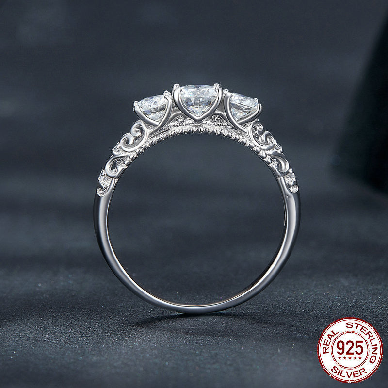 Sterling Silver Sparkling Moissanite Ring With White Gold Plating