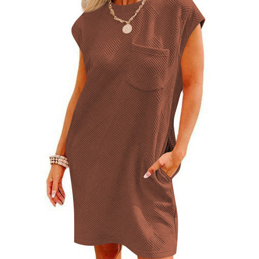 Women's Casual Sports Round Neck Pocket Short Sleeve Loose Dress