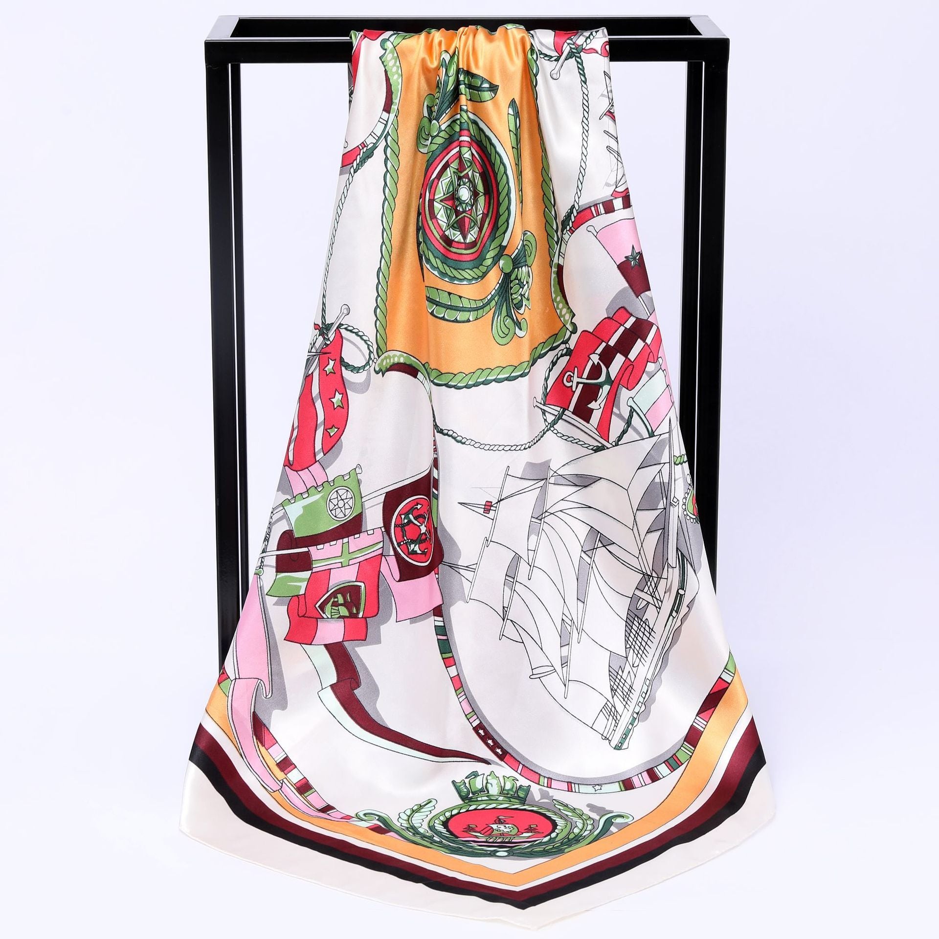 Sailing Print Emulation Silk Scarf Fashion Shawl