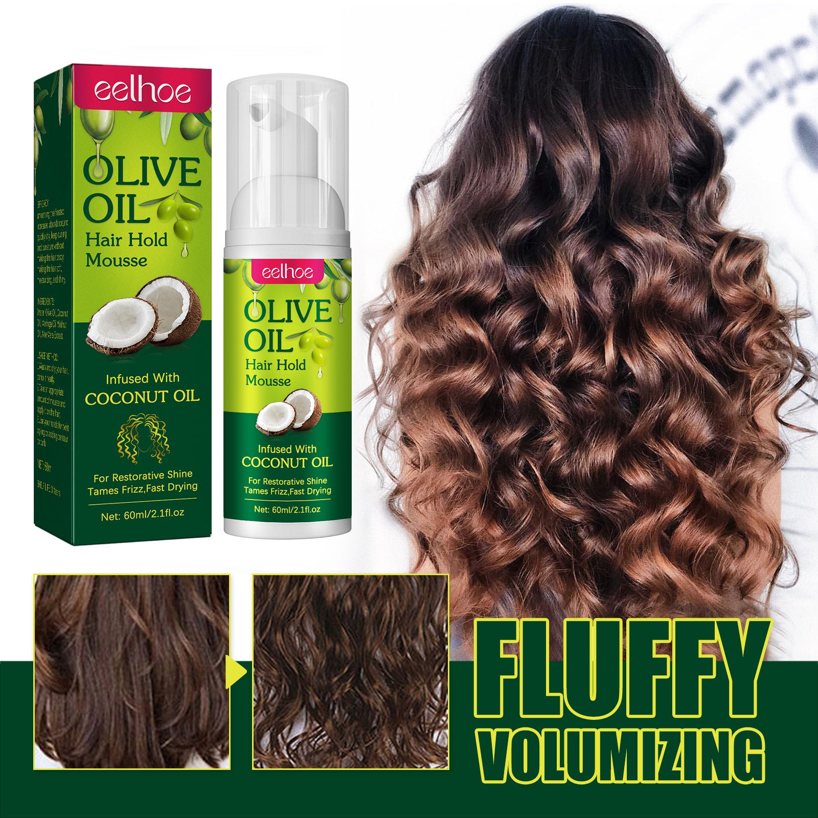Olive Oil Hair Styling Mousse Long-lasting Moisturizing Roll Shape Anti-frizz