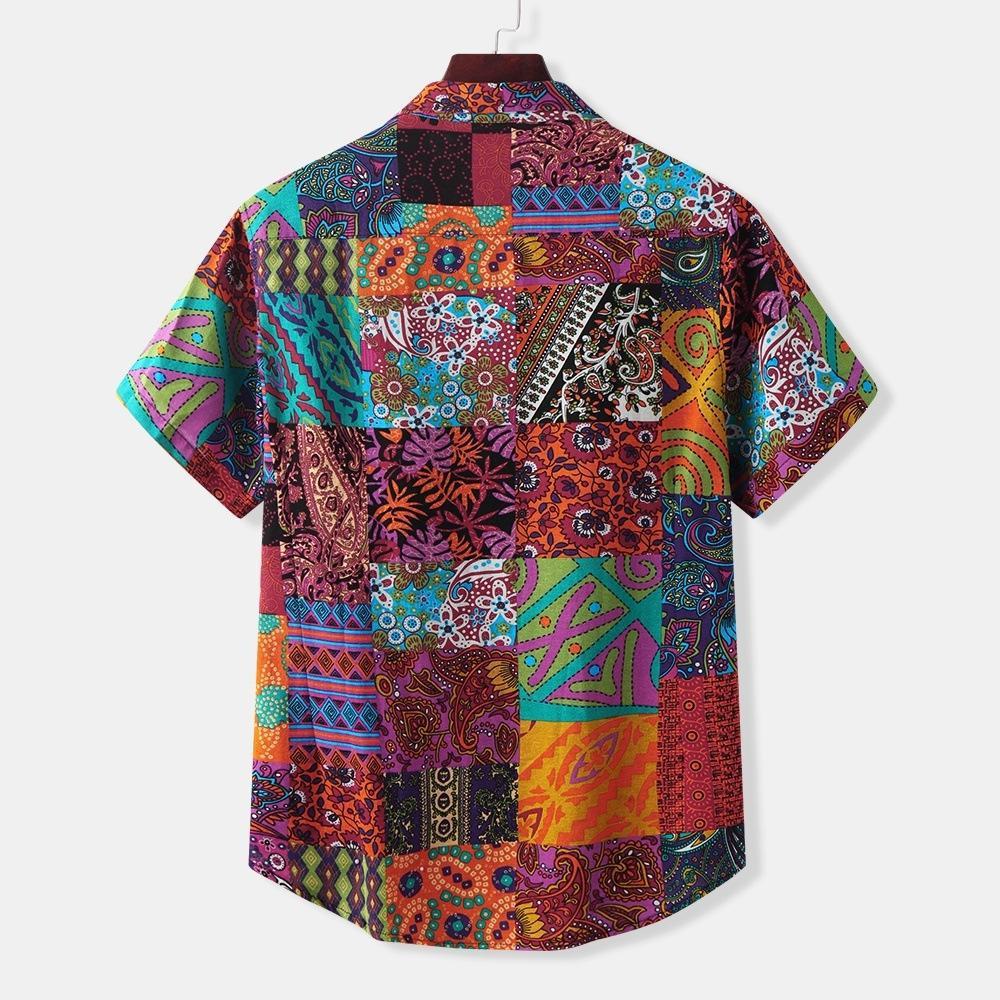 Casual Square Print Short Sleeve Shirt