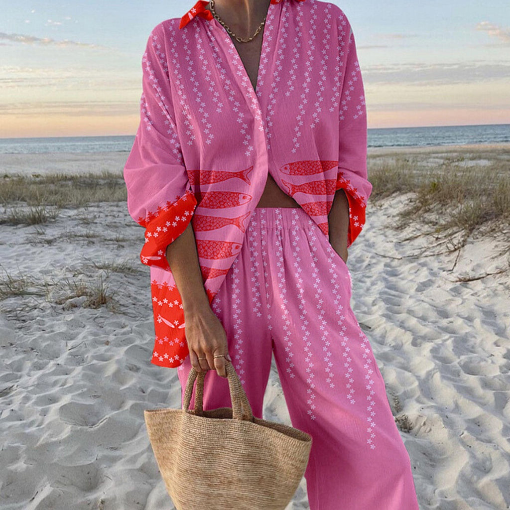 Women's Casual 3D Digital Printing Fashion Shirt And Trousers