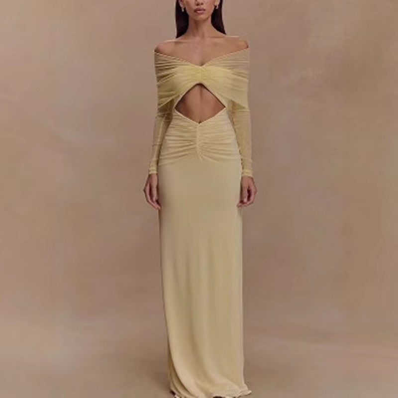 Fashion Mesh Pleated Hollow Out Stitching