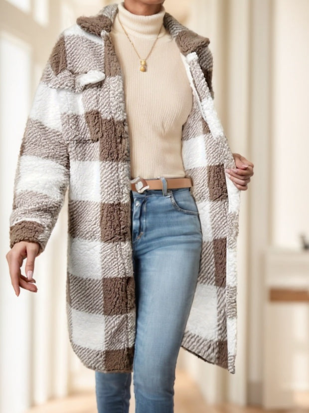 Ladies' Long-sleeved Checkered Coat