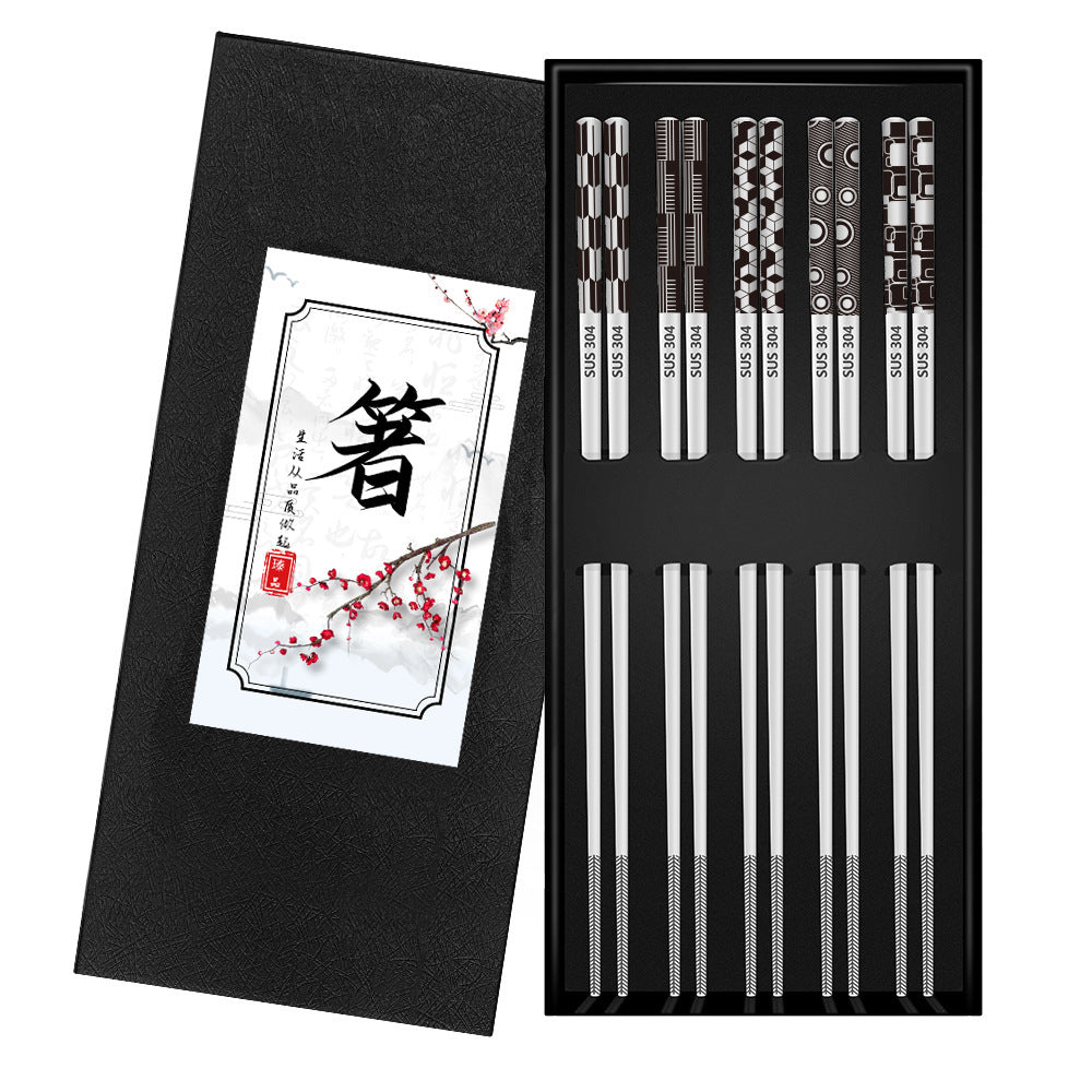304 Stainless Steel Chopsticks Sets Square Non-slip Household Chopsticks