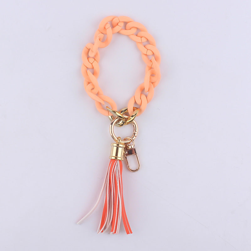 Leather Tassel Acrylic Bracelet Keychain
