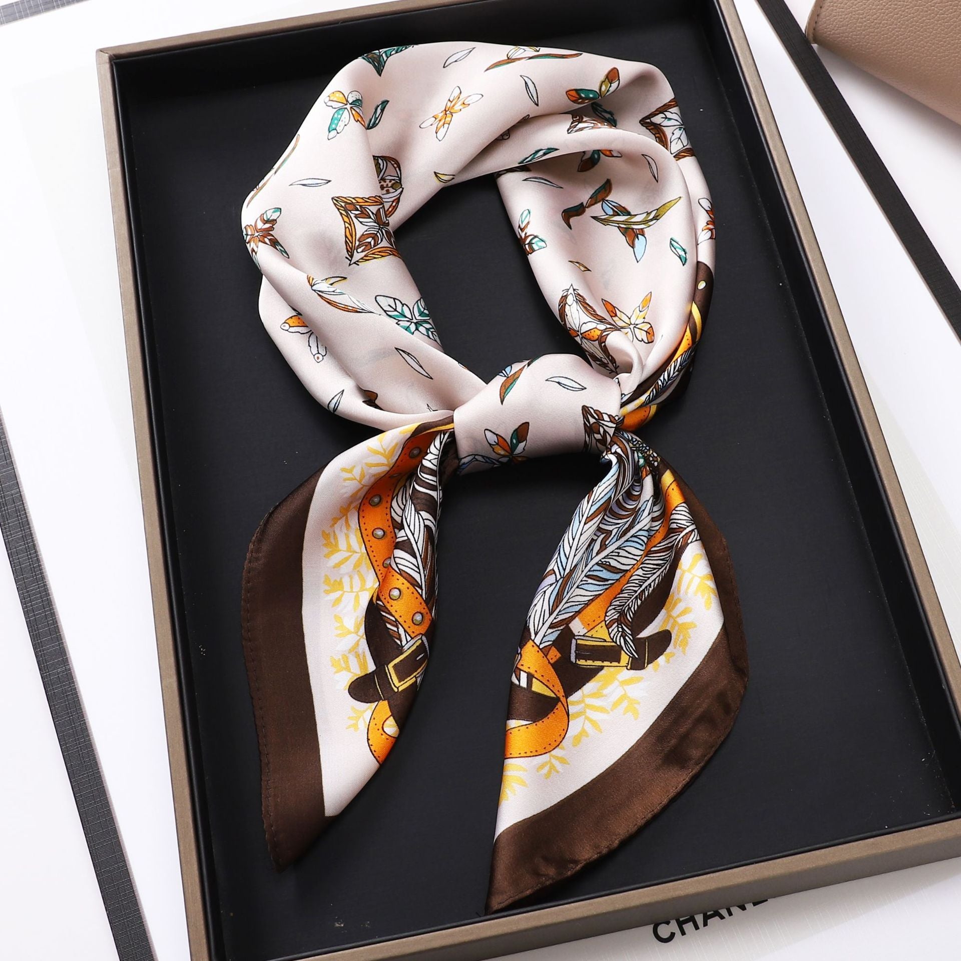 Small Square Towel Silk Scarf Retro Three-dimensional Letter Printing Ladies New