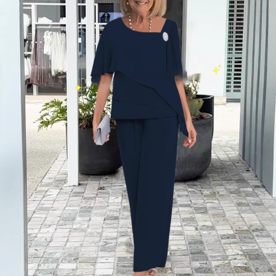 Chiffon Slimming Wide-leg Pants Two-piece Set