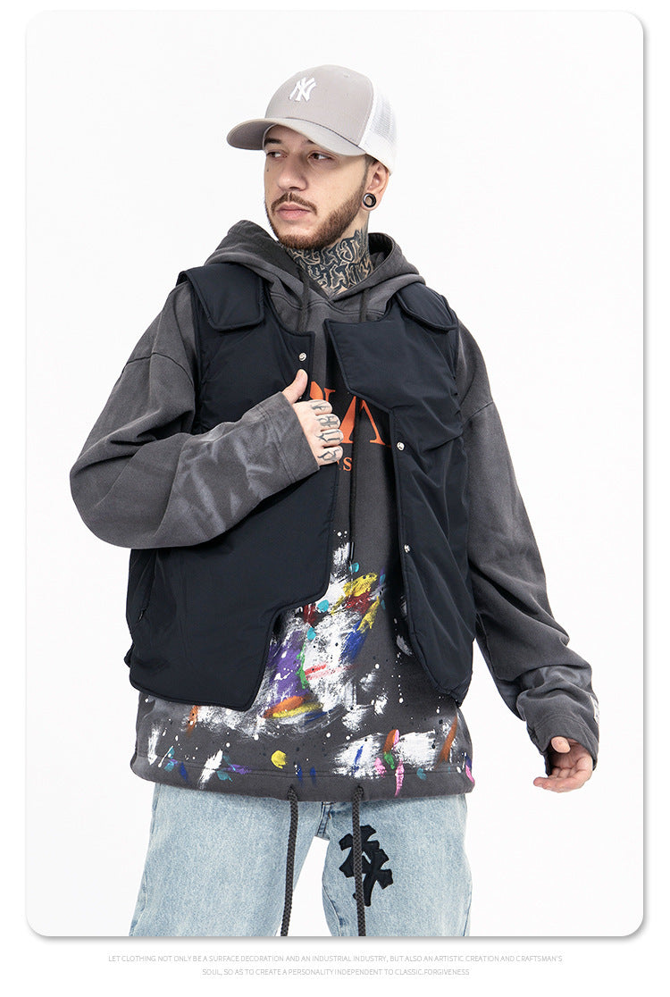 Men's New Solid Color Cotton-filled Loose Cotton Vest For Men