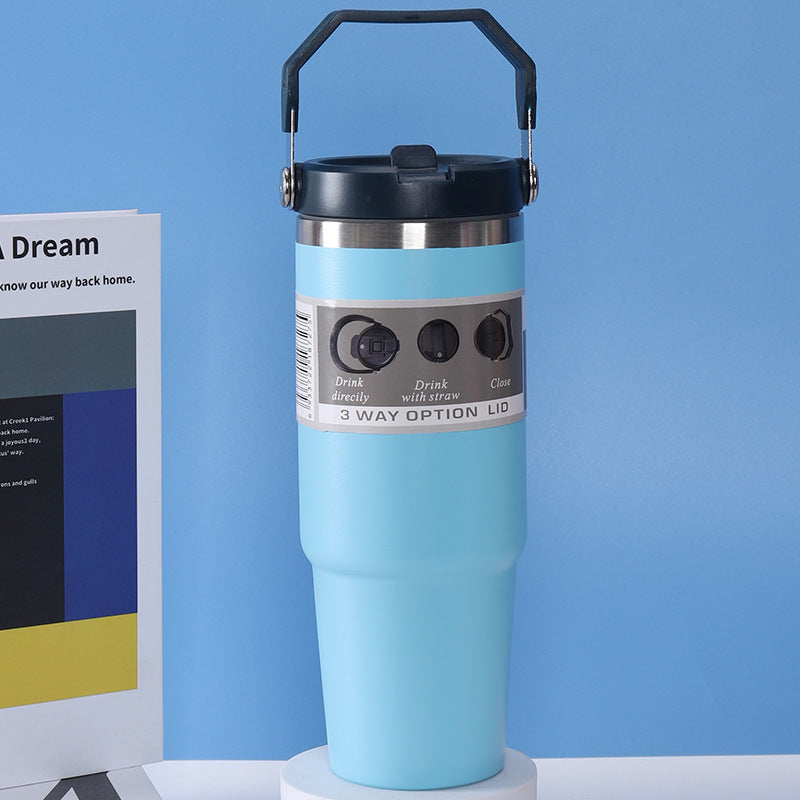 Stainless Steel Travel Cup Double Drinking Straw Cold Insulation Cup