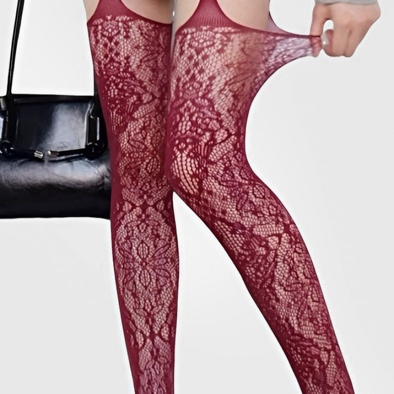 Lace Mesh Hollow Jacquard Black Silk Fishnet Stockings