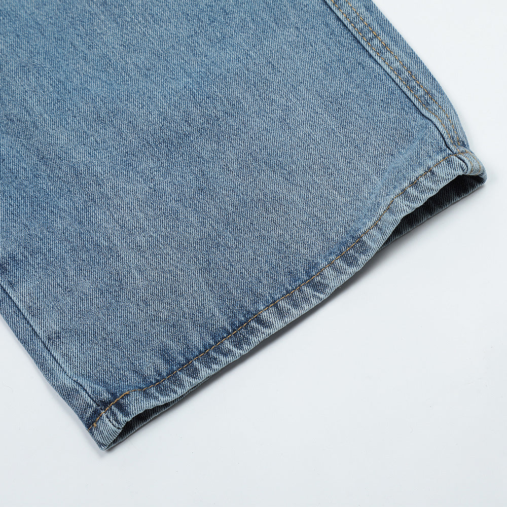 American Retro Multi-pocket Distressed Straight Cargo Pants Men